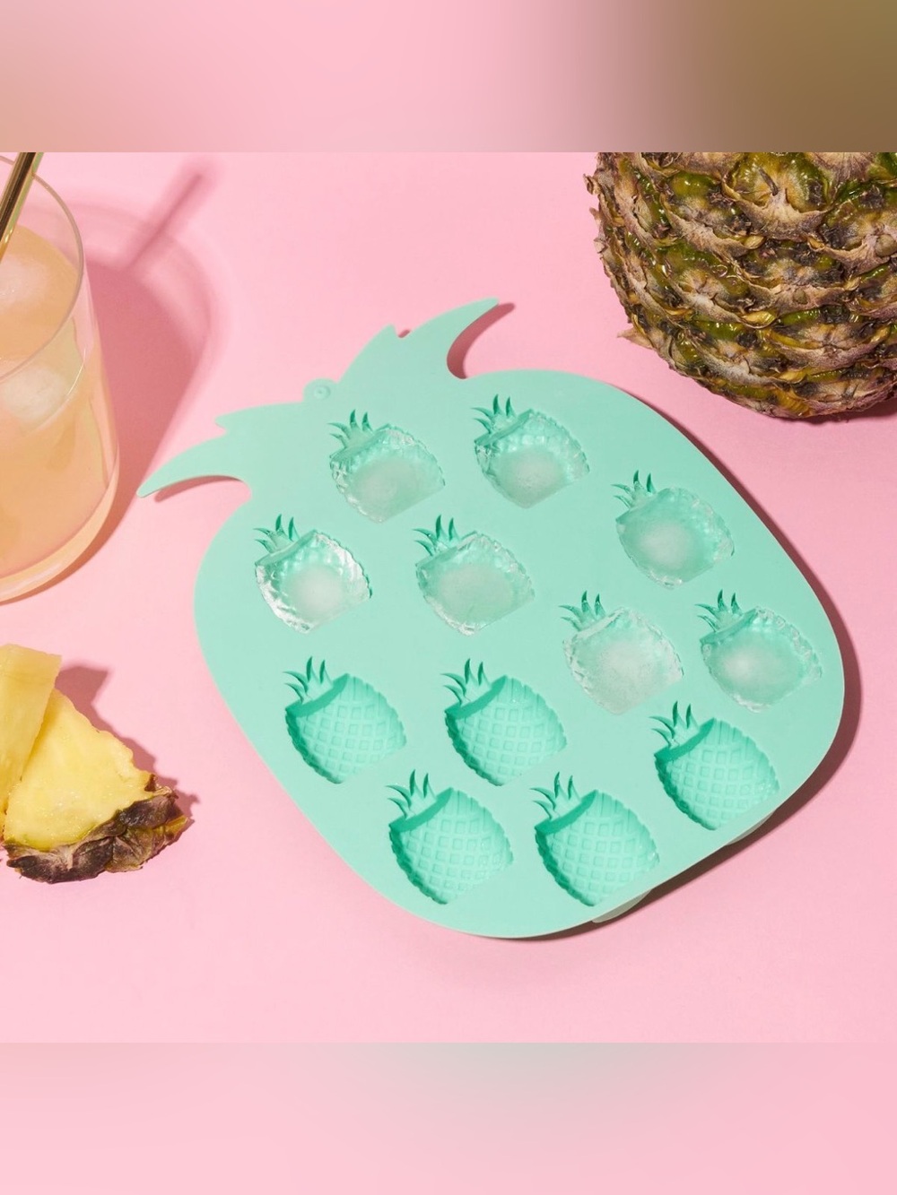 NWT Blush Pineapple Silicone Ice Cube Tray Mold Aqua Tropical Barware - Picture 2 of 9
